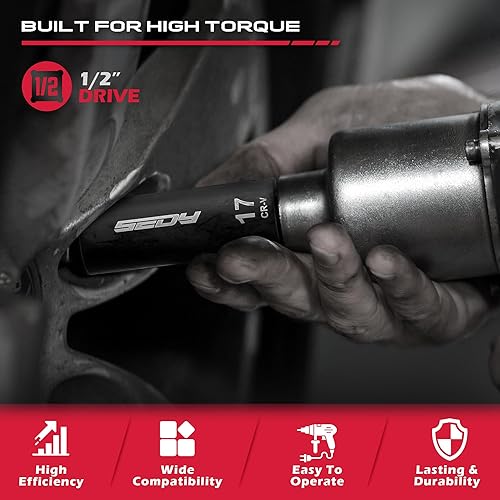 SEDY 29-PIECE 1/2" DRIVE IMPACT SOCKET SET - SAE & METRIC SIZES WITH EXTENSION BARS - CR-V MATERIAL FOR HIGH DURABILITY