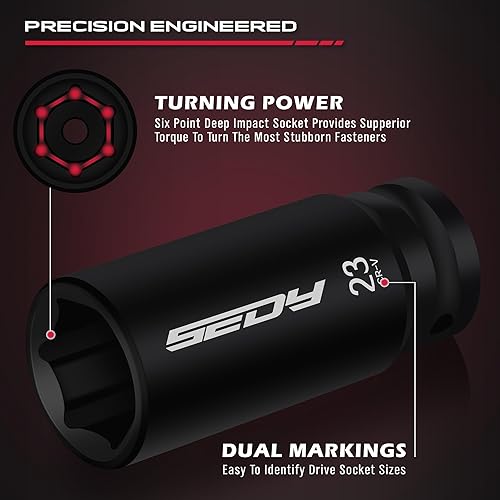 SEDY 29-PIECE 1/2" DRIVE IMPACT SOCKET SET - SAE & METRIC SIZES WITH EXTENSION BARS - CR-V MATERIAL FOR HIGH DURABILITY