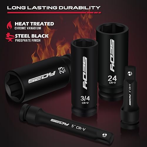 SEDY 29-PIECE 1/2" DRIVE IMPACT SOCKET SET - SAE & METRIC SIZES WITH EXTENSION BARS - CR-V MATERIAL FOR HIGH DURABILITY