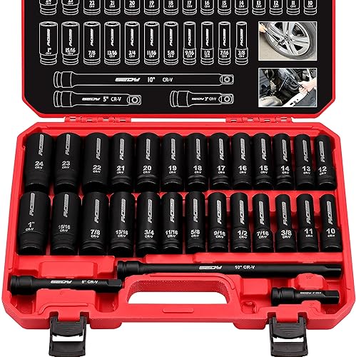 SEDY 29-PIECE 1/2" DRIVE IMPACT SOCKET SET - SAE & METRIC SIZES WITH EXTENSION BARS - CR-V MATERIAL FOR HIGH DURABILITY