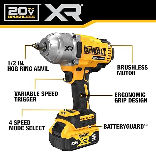 DEWALT 20V MAX CORDLESS IMPACT WRENCH KIT WITH 4 SPEED MODES (DCF900P1)