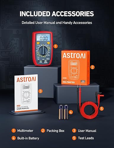 ASTROAI DIGITAL MULTIMETER TESTER 2000 COUNTS WITH VOLTAGE, CURRENT, RESISTANCE MEASUREMENT - BLUE