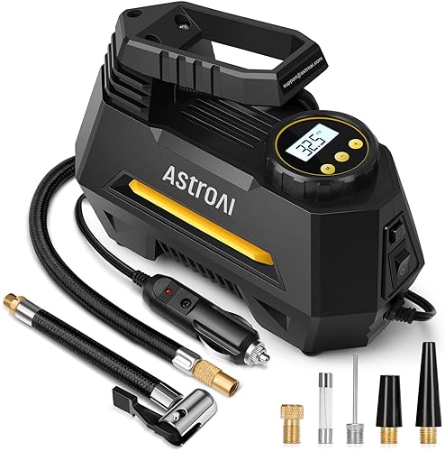 ASTROAL PORTABLE TIRE INFLATOR WITH DIGITAL GAUGE & LED LIGHT - 12V CAR AIR PUMP, YELLOW