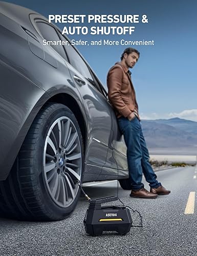 ASTROAL PORTABLE TIRE INFLATOR WITH DIGITAL GAUGE & LED LIGHT - 12V CAR AIR PUMP, YELLOW