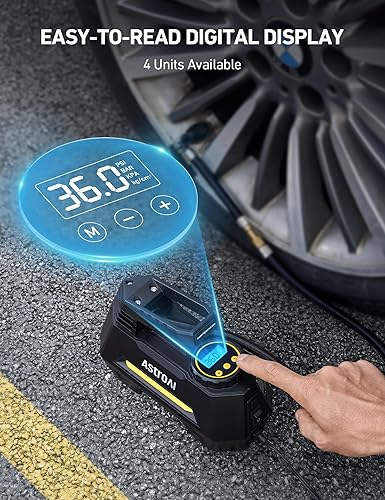 ASTROAL PORTABLE TIRE INFLATOR WITH DIGITAL GAUGE & LED LIGHT - 12V CAR AIR PUMP, YELLOW