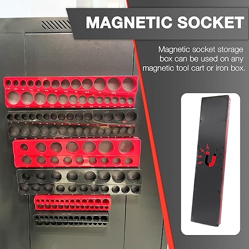 EACELIY 6-PIECE MAGNETIC SOCKET ORGANIZER SET, 1/2", 1/4" AND 3/8" SAE & METRIC DEEP & SHALLOW SOCKET HOLDER
