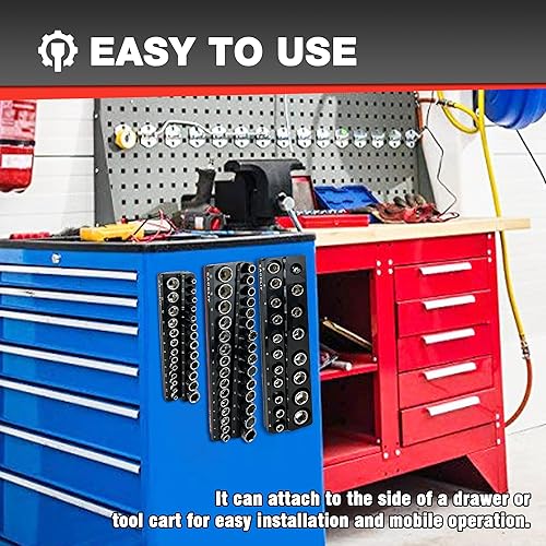 EACELIY 6-PIECE MAGNETIC SOCKET ORGANIZER SET, 1/2", 1/4" AND 3/8" SAE & METRIC DEEP & SHALLOW SOCKET HOLDER