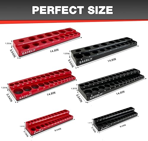 EACELIY 6-PIECE MAGNETIC SOCKET ORGANIZER SET, 1/2", 1/4" AND 3/8" SAE & METRIC DEEP & SHALLOW SOCKET HOLDER