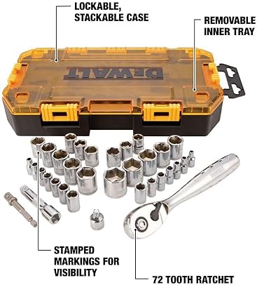 DEWALT SOCKET SET, 1/4-INCH & 3/8-INCH DRIVE, SAE/METRIC, 34-PIECE (DWMT73804)