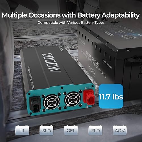 RENOGY INVERTER P2 2000W PURE SINE WAVE INVERTER 12V DC TO 110V AC CONVERTER, OFF-GRID SOLAR POWER