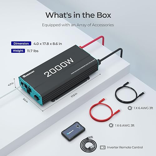 RENOGY INVERTER P2 2000W PURE SINE WAVE INVERTER 12V DC TO 110V AC CONVERTER, OFF-GRID SOLAR POWER