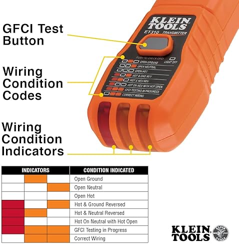 KLEIN TOOLS ET310KIT AC CIRCUIT BREAKER FINDER KIT, ELECTRIC TESTER, GFCI TESTER, LEADS, ADAPTERS AN