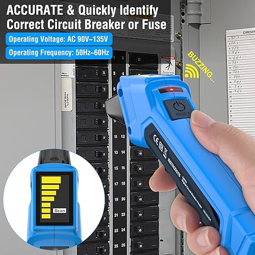 CIRCUIT BREAKER FINDER TOOL WITH ACCESSORIES, 90-135V AC DIGITAL BREAKER FINDER WITH INTEGRATED GFCI