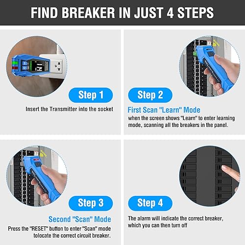 CIRCUIT BREAKER FINDER TOOL WITH ACCESSORIES, 90-135V AC DIGITAL BREAKER FINDER WITH INTEGRATED GFCI