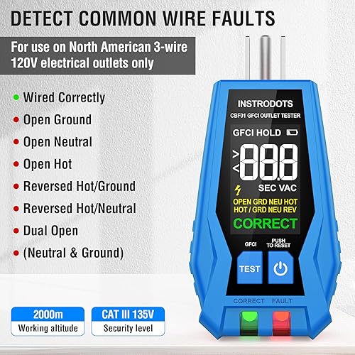 CIRCUIT BREAKER FINDER TOOL WITH ACCESSORIES, 90-135V AC DIGITAL BREAKER FINDER WITH INTEGRATED GFCI