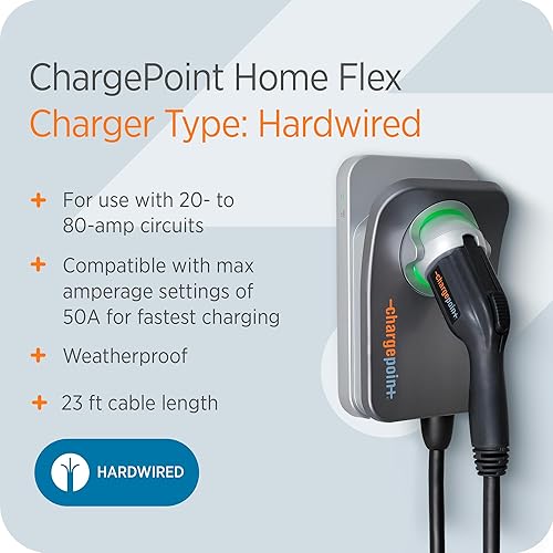 CHARGEPOINT HOMEFLEX LEVEL 2 EV CHARGER J1772, HARDWIRED FOR ELECTRIC CAR - FAST SMART BATTERY POWER CHARGING AT