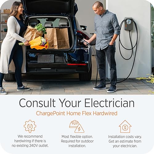CHARGEPOINT HOMEFLEX LEVEL 2 EV CHARGER J1772, HARDWIRED FOR ELECTRIC CAR - FAST SMART BATTERY POWER CHARGING AT