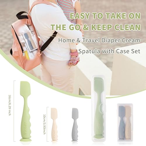 NFSVLB BABY DIAPER CREAM SPATULA WITH CASE-1 LARGE 2 MINI BUTT PASTE SPATULA WITH 2 TRAVEL CASE-SOFT BABY B
