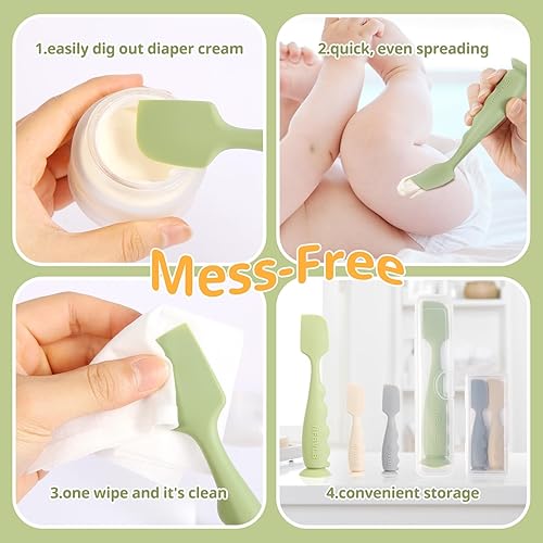 NFSVLB BABY DIAPER CREAM SPATULA WITH CASE-1 LARGE 2 MINI BUTT PASTE SPATULA WITH 2 TRAVEL CASE-SOFT BABY B