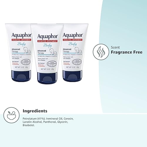 AQUAPHOR BABY HEALING OINTMENT, ADVANCED THERAPY FOR CHAPPED CHEEKS AND DIAPER RASH, 3 OUNCE (PACK O