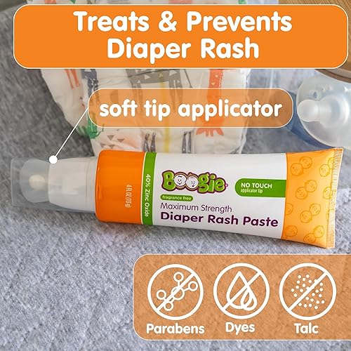 ELEEO BRANDS BOOGIE DIAPER RASH PASTE, MAXIMUM STRENGTH 40% ZINC OXIDE, MESS-FREE APPLICATOR, SOOTHES BABY BUM, D