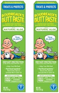 BOUDREAUX'S BUTT PASTE WITH NATURAL* ALOE DIAPER RASH CREAM, OINTMENT FOR BABY, 4 OZ TUBE, 2 PACK