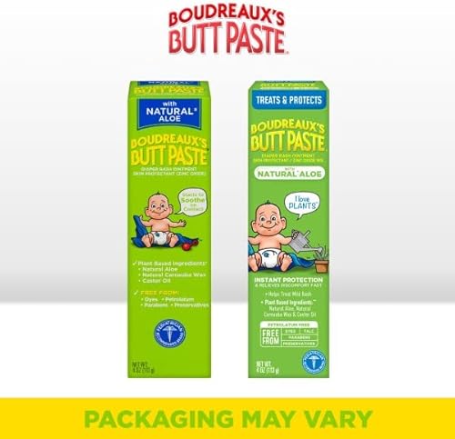 BOUDREAUX'S BUTT PASTE WITH NATURAL* ALOE DIAPER RASH CREAM, OINTMENT FOR BABY, 4 OZ TUBE, 2 PACK