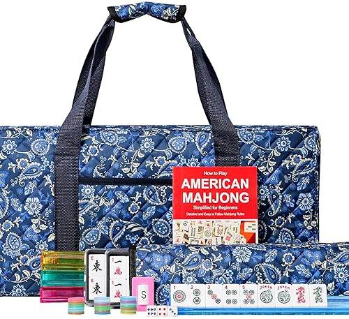 EVER TRIED AMERICAN MAHJONG SET WITH BLUE CARRYING BAG, 166 WHITE TILES, 4 ALL-IN-ONE RACK/PUSHERS, MAHJONG TIL