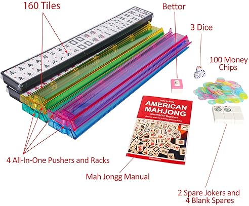 EVER TRIED AMERICAN MAHJONG SET WITH BLUE CARRYING BAG, 166 WHITE TILES, 4 ALL-IN-ONE RACK/PUSHERS, MAHJONG TIL