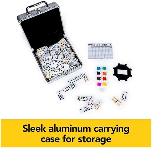 SPIN MASTER GAMES, MEXICAN TRAIN DOMINOES SET IN ALUMINUM CARRY CASE, INCLUDES COLORFUL TRAINS FOR F