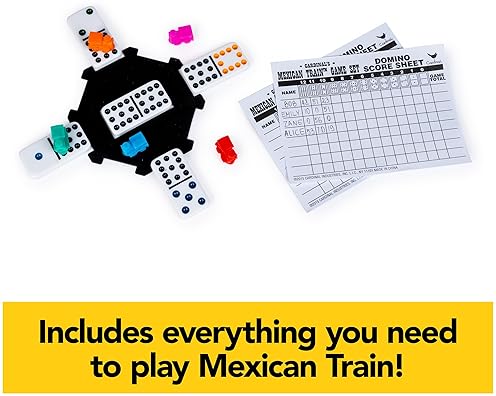 SPIN MASTER GAMES, MEXICAN TRAIN DOMINOES SET IN ALUMINUM CARRY CASE, INCLUDES COLORFUL TRAINS FOR F
