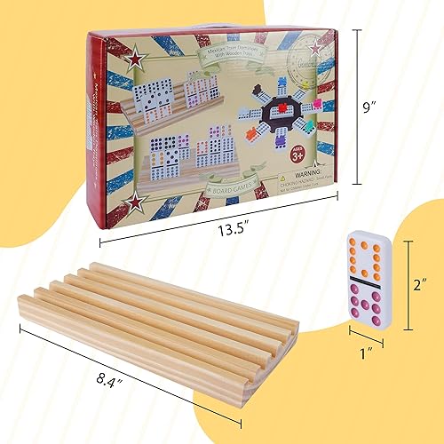 GOTHINK DOUBLE 12 MEXICAN TRAIN DOMINOES SET FOR ADULTS WITH 8PCS WOODEN TRAYS, 9 TRAIN MARKERS, 91 COLOR DO
