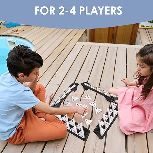 DEMTERIC TRIANGLE DOMINO GAME SET WITH 4 HOLDERS TRAVEL CASE | 56 UPGRATED TRIANGULAR TILES FOR KIDS, PORTABL