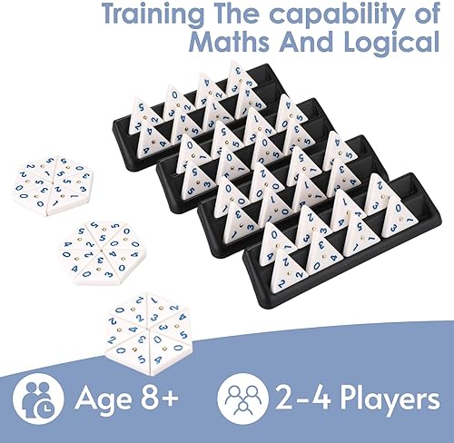 DEMTERIC TRIANGLE DOMINO GAME SET WITH 4 HOLDERS TRAVEL CASE | 56 UPGRATED TRIANGULAR TILES FOR KIDS, PORTABL