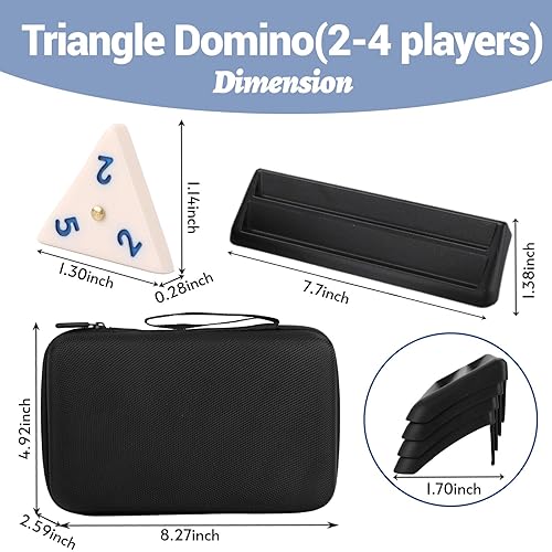 DEMTERIC TRIANGLE DOMINO GAME SET WITH 4 HOLDERS TRAVEL CASE | 56 UPGRATED TRIANGULAR TILES FOR KIDS, PORTABL