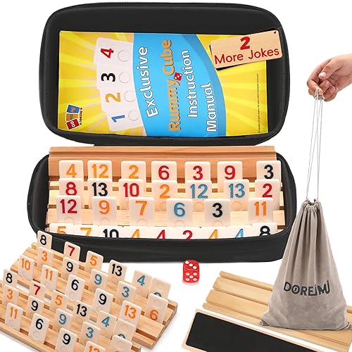 DOREIMI MELAMINE UPGRADED RUMMY CUBE GAME SET 6 PLAYS WITH 6 WOODEN HOLDERS AND 162 RUMMY TILES, TRAVEL AND