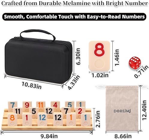DOREIMI MELAMINE UPGRADED RUMMY CUBE GAME SET 6 PLAYS WITH 6 WOODEN HOLDERS AND 162 RUMMY TILES, TRAVEL AND