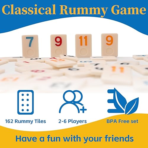 DOREIMI MELAMINE UPGRADED RUMMY CUBE GAME SET 6 PLAYS WITH 6 WOODEN HOLDERS AND 162 RUMMY TILES, TRAVEL AND