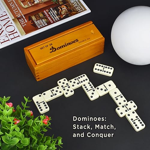 QUEENSELL DOMINOS SET FOR ADULTS – DOMINOES - CLASSIC BOARD GAMES, DOUBLE 6 DOMINOES FAMILY GAMES FO