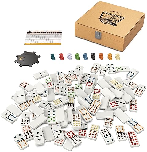 SPIN MASTER GAMES, YELLOWSTONE MEXICAN TRAIN DOMINOES SET, CLASSIC FAMILY TILE BOARD GAME IN WOOD CA