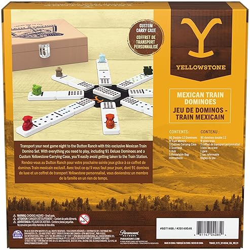 SPIN MASTER GAMES, YELLOWSTONE MEXICAN TRAIN DOMINOES SET, CLASSIC FAMILY TILE BOARD GAME IN WOOD CA