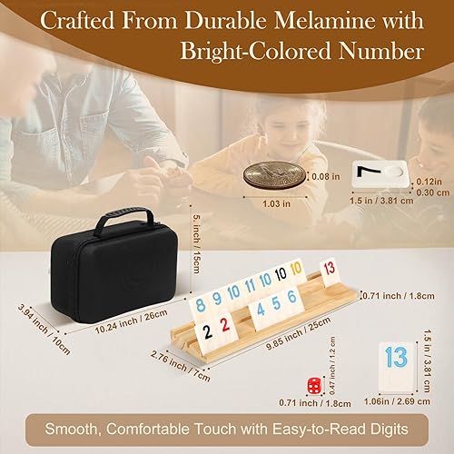 SOOPOTAY  UPGRADED 6 PLAYERS RUMMY GAME WITH 6 WOODEN RACKS, 160 MELAMINE TILES, DRAWSTRING BAG, PREMIUM PORTA