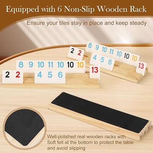 SOOPOTAY  UPGRADED 6 PLAYERS RUMMY GAME WITH 6 WOODEN RACKS, 160 MELAMINE TILES, DRAWSTRING BAG, PREMIUM PORTA