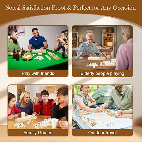 SOOPOTAY  UPGRADED 6 PLAYERS RUMMY GAME WITH 6 WOODEN RACKS, 160 MELAMINE TILES, DRAWSTRING BAG, PREMIUM PORTA