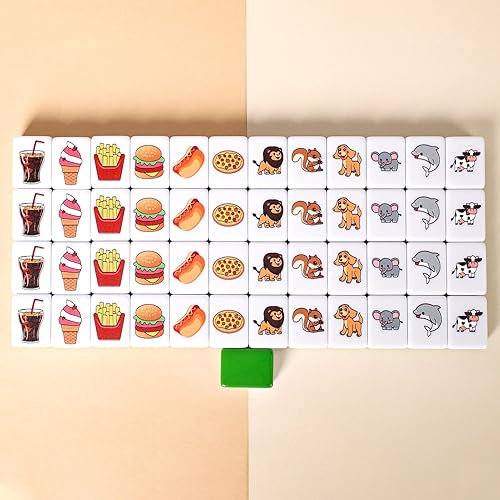 GRACIAS 2 PLAYERS MAHJONG BLOCK SET, MAHJONG TILE GAME WITH 50 PREMIUM GREEN TILES(30MM) ANIMAL AND