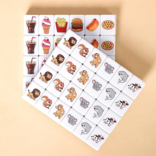 GRACIAS 2 PLAYERS MAHJONG BLOCK SET, MAHJONG TILE GAME WITH 50 PREMIUM GREEN TILES(30MM) ANIMAL AND