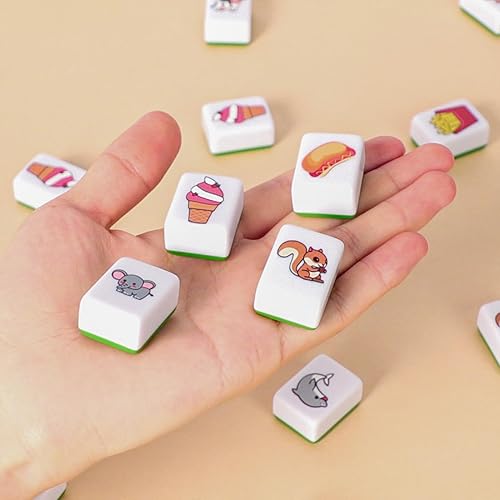 GRACIAS 2 PLAYERS MAHJONG BLOCK SET, MAHJONG TILE GAME WITH 50 PREMIUM GREEN TILES(30MM) ANIMAL AND