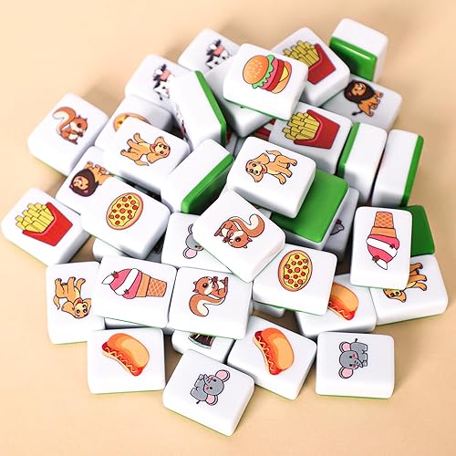 GRACIAS 2 PLAYERS MAHJONG BLOCK SET, MAHJONG TILE GAME WITH 50 PREMIUM GREEN TILES(30MM) ANIMAL AND