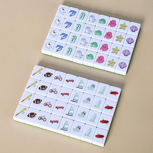 GRACIAS 4 PLAYERS MAHJONG BLOCK SET, 128 GREEN TILES(1.18”) WITH 4 DIFFERENT PATTERNS, PORTABLE MAHJ
