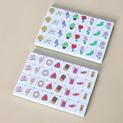 GRACIAS 4 PLAYERS MAHJONG BLOCK SET, 128 GREEN TILES(1.18”) WITH 4 DIFFERENT PATTERNS, PORTABLE MAHJ